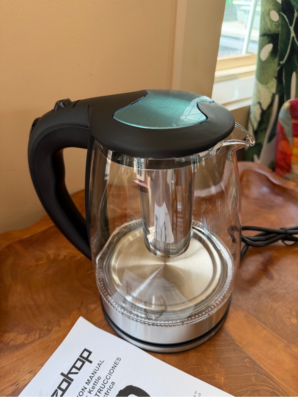 New Zokop Electric Glass Hot water Tea Kettle 1500W 1.8L Black Stainless Steel - Picture 4 of 12